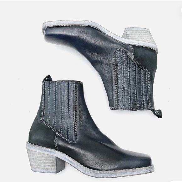 #0998 Free People Sz 6 Leather Square Toe Western Ankle Boots | Blue | NWOT - Picture 3 of 14